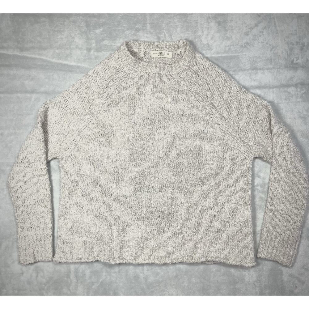 Natural Life Wool Blend Sweater Oversized XS Gray Nubbly Light Chunky Neutral